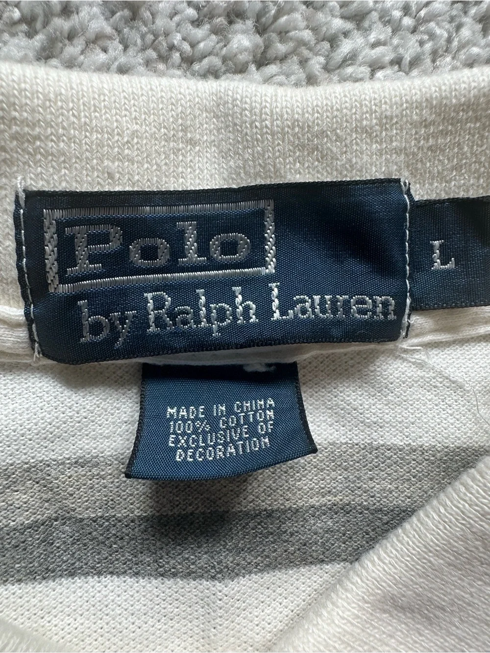 Polo by Ralph Lauren Cream and Gray Striped Cotton Polo